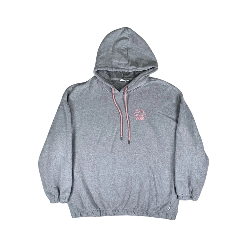Vans Hoodie Womens L Gray Pink Logo Fleece Pullover Sweatshirt Off The Wall
